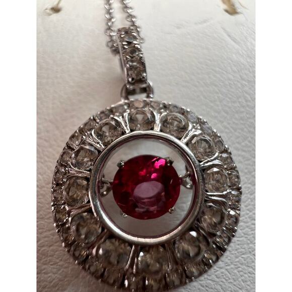 Pink tourmaline white topaz pendant necklace in platinum over 925 silver - Picture 12 of 16